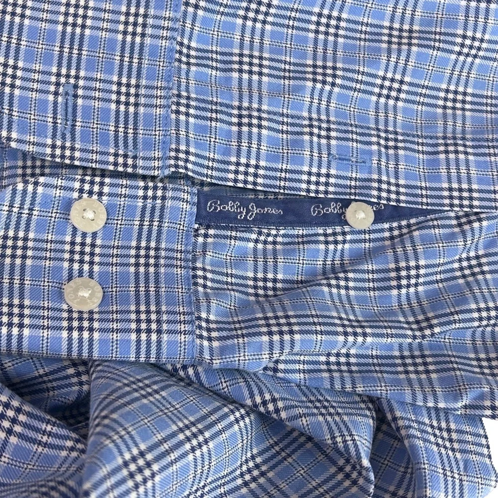 Bobby Jones Long Sleeve Shirt Dress Casual Sky Blue Plaid Button Down Collar - Picture 12 of 15